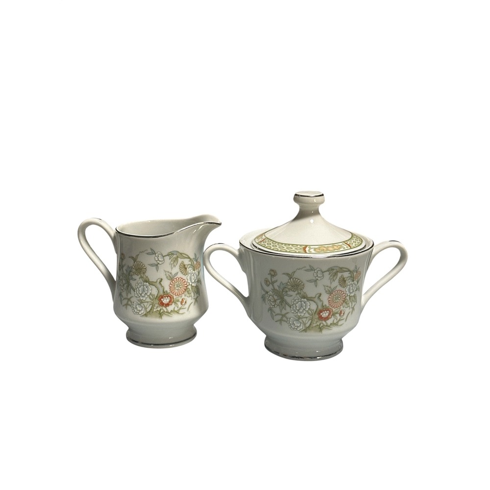Mikasa Silk Flowers A1169 Creamer and Lidded Sugar Bowl Bone China Set Japan